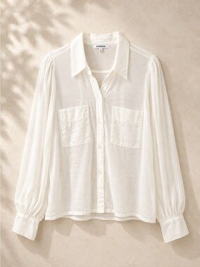 Express Sheer Cream Button-Up Blouse